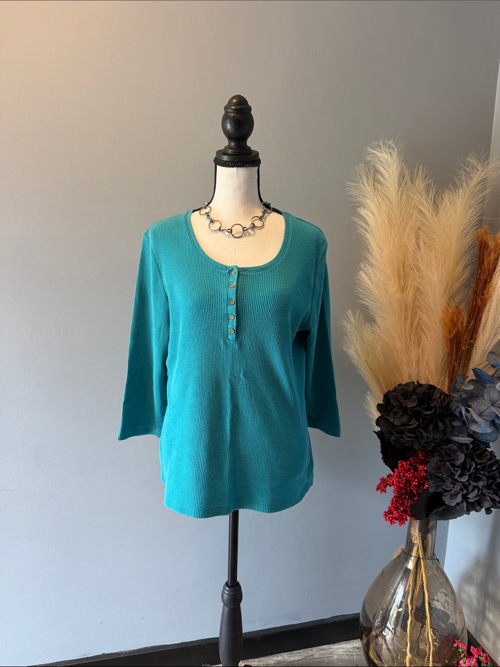 croft & barrow Teal Henley Long Sleeve Knit Top
